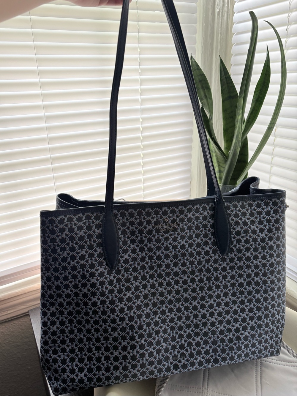 kate spade Black Patterned Tote with Long Straps